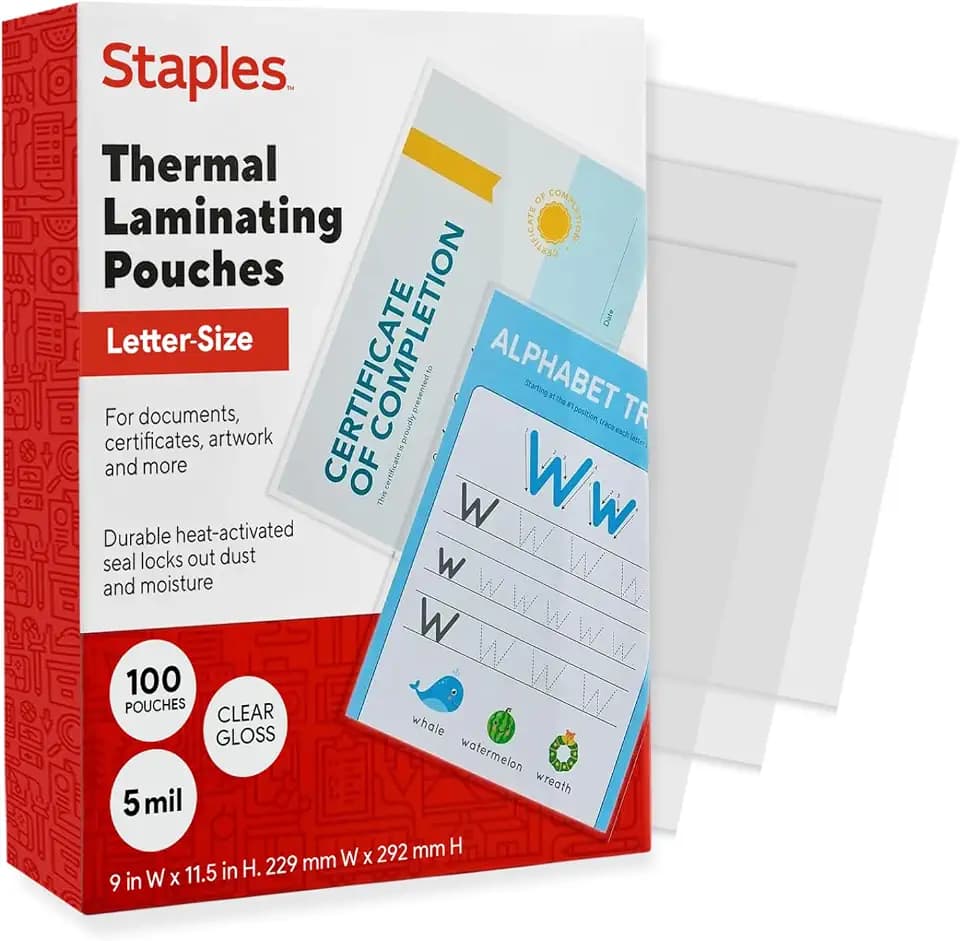 Staples Thermal Laminating Pouches, Letter Size, 5 Mil, 100/Pack