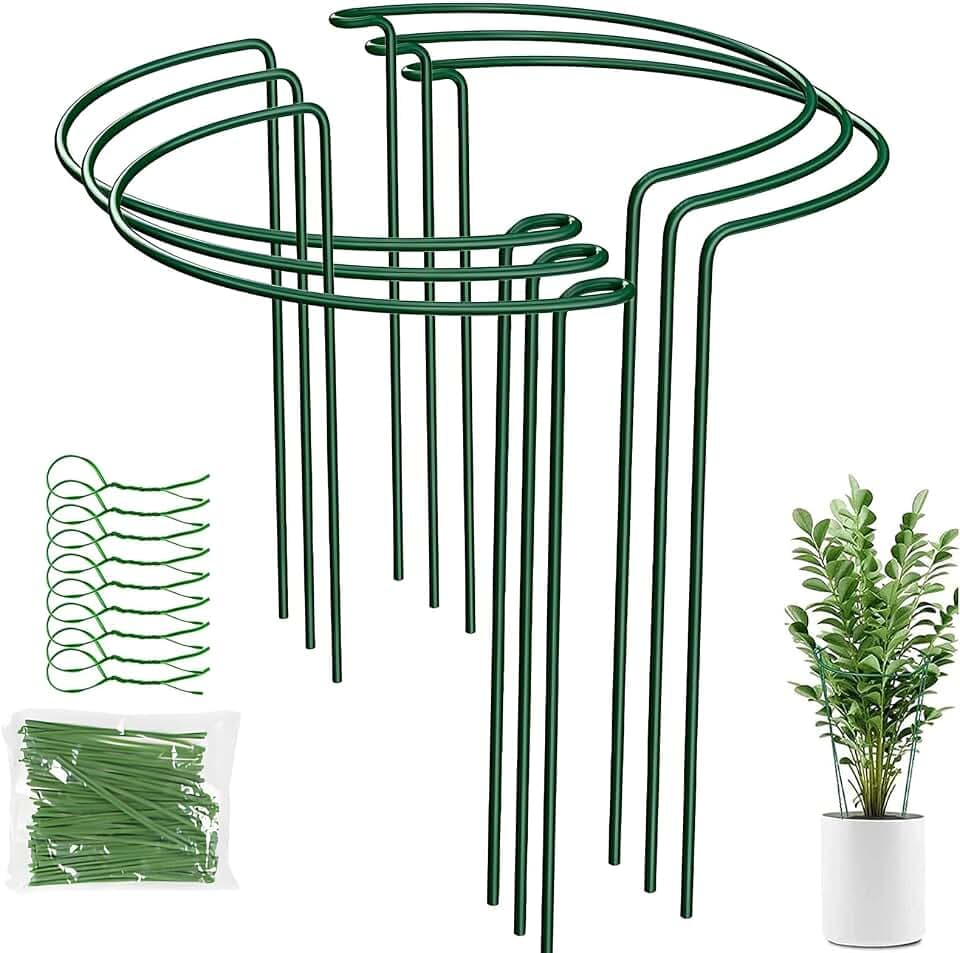 LINGHUI Peony Cages and Supports, 6 Pack Plant Support Stakes for Outdoor & Indoor Plants, 10" W x 16" H Half Round Garden Plant Support Rings for Peonies, Hydrangeas, Roses, Dahlias