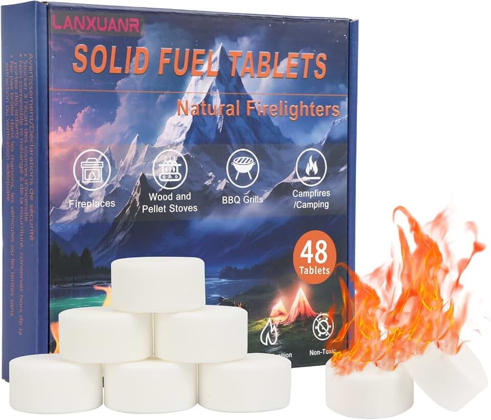 Festbrennstofftabletten Feueranzünder für den Kamin, für den Innen- und Außenbereich, für Lagerfeuer, Grillen, Feueranzünder für Grill und Holzofen (48 Stück*15g)