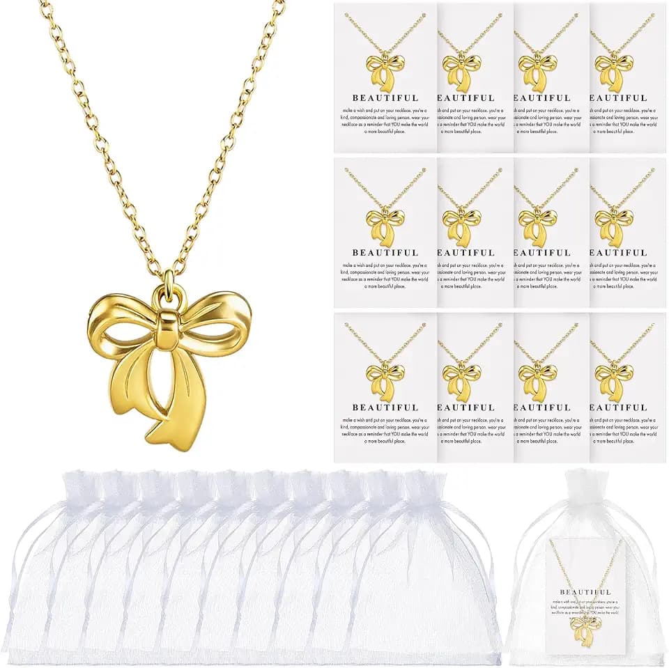 Tondiamo Bow Party Favors Bow Necklace for Women Coquette Bowknot Jewelry Bulk Ribbon Pendant Necklace Gift for Birthday Baby Shower