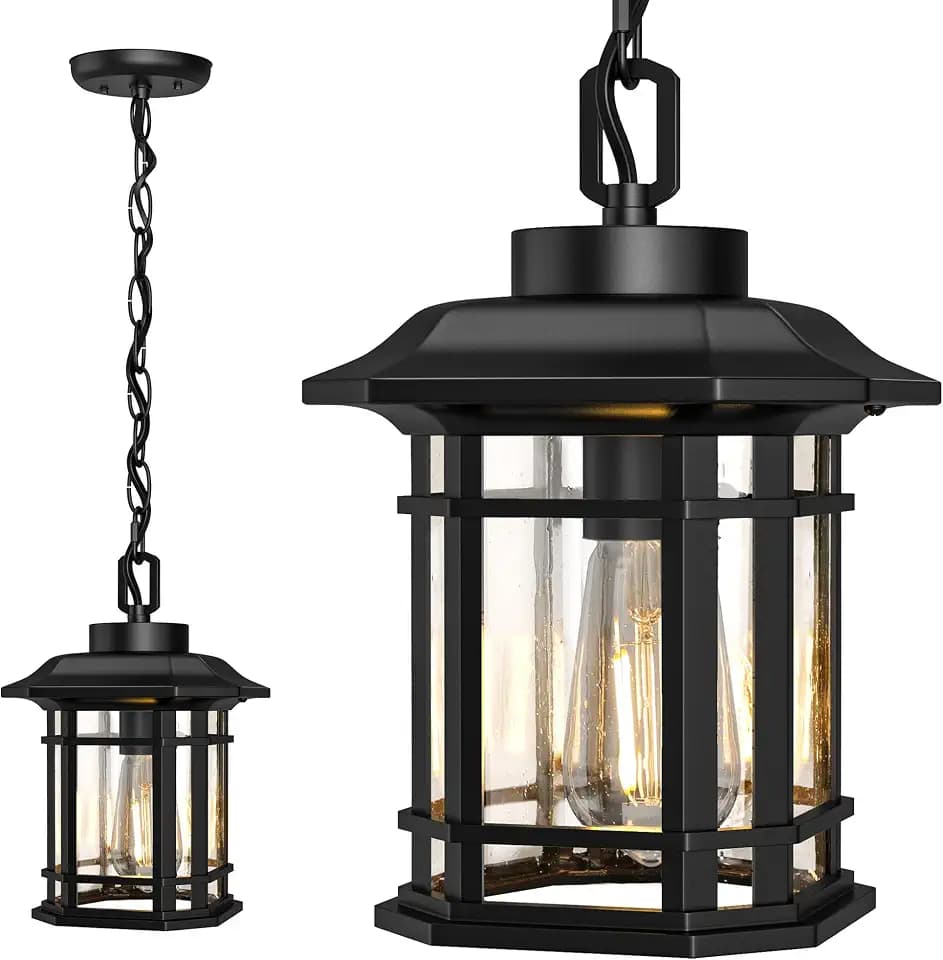7.68'' Outdoor Pendant Light Hanging Lantern, Modern Porch Light, Aluminum