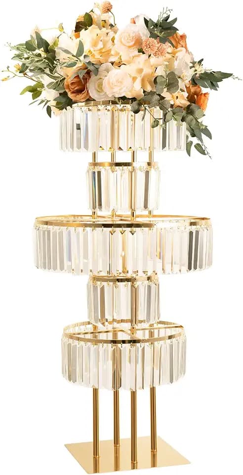Bigsee Chandelier Centerpiece Pedestal Stand 5 Tier Crystal Gold Vases