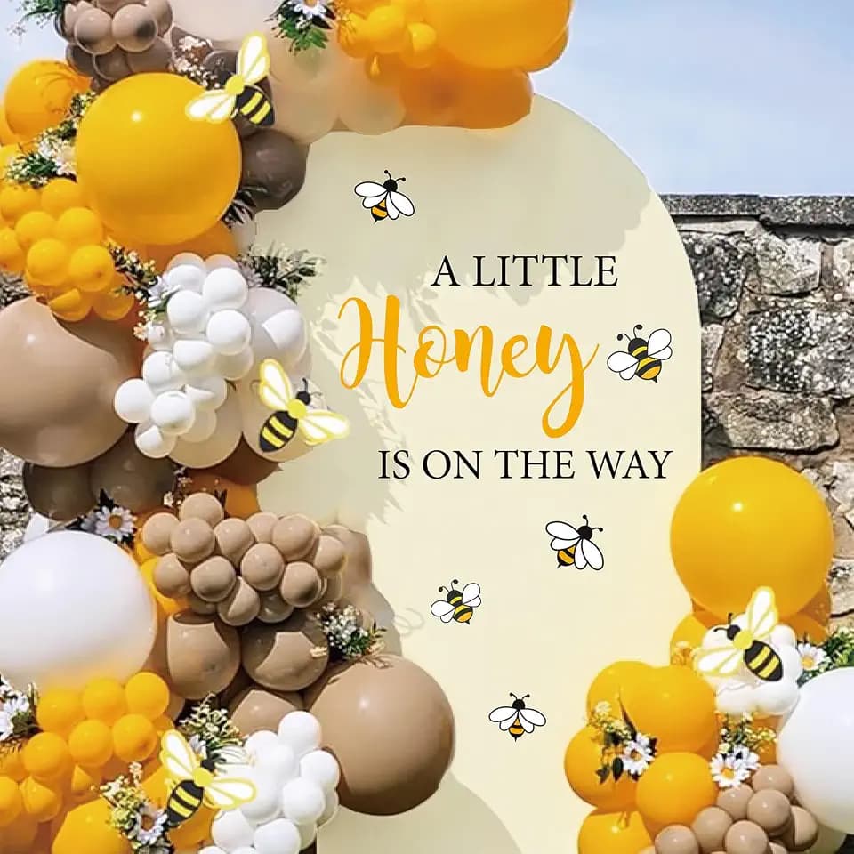 JarThenaAMCS Gender Reveal Party Decal Sign A Little Honey is on The Way Wall Sticker Cute Bee Theme Wall Decor for Honey Bee Baby Shower Balloon Arch Backdrop