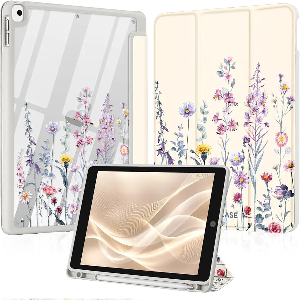 for iPad 9/8/7th case, Cute Purple Flowers Design