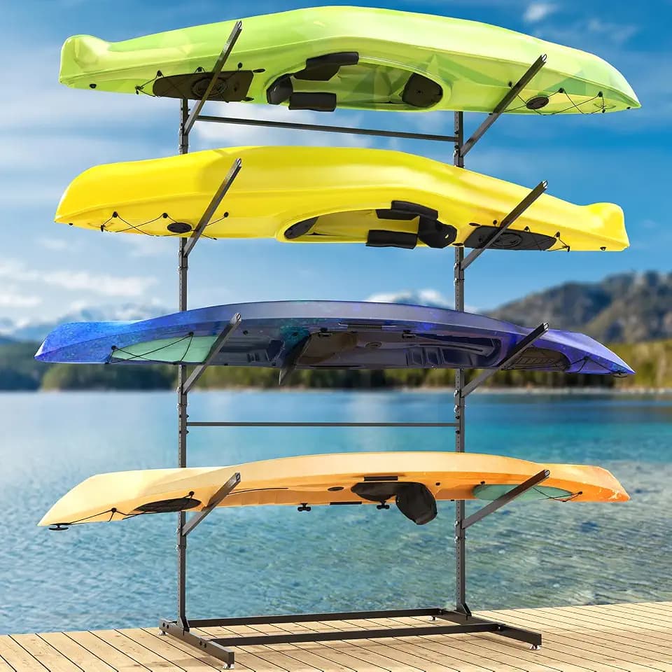 PAULINN Kayak Storage Rack, Freestanding Heavy Duty Kayak Racks for Garage and Outdoor Storage, Adjustable Kayak Stand Storage Rack for Kayaks, Canoes, Surfboard & Paddleboard, 4 Levels
