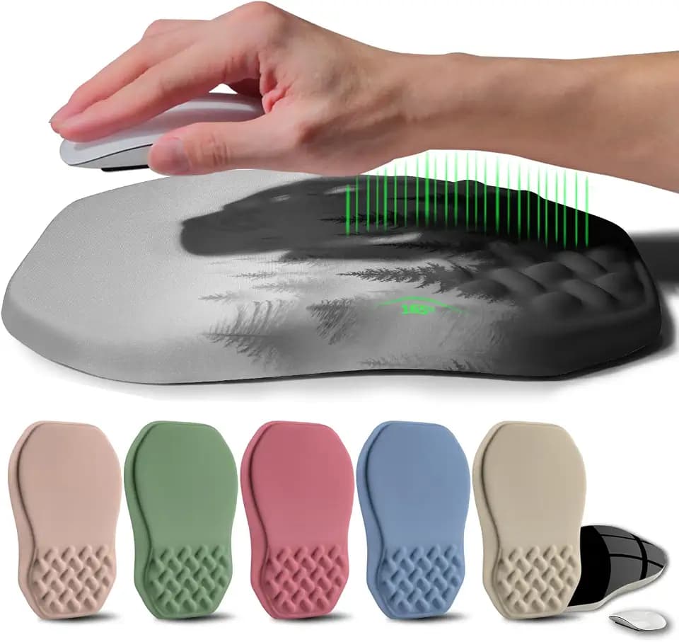 Ergonomic Raised Mouse Pad Wrist Support with Bilateral Slope Memory Foam Mousepad for Wrist Rest and Carpal Tunnel Pain Relief 11.8x7.9〃Forest