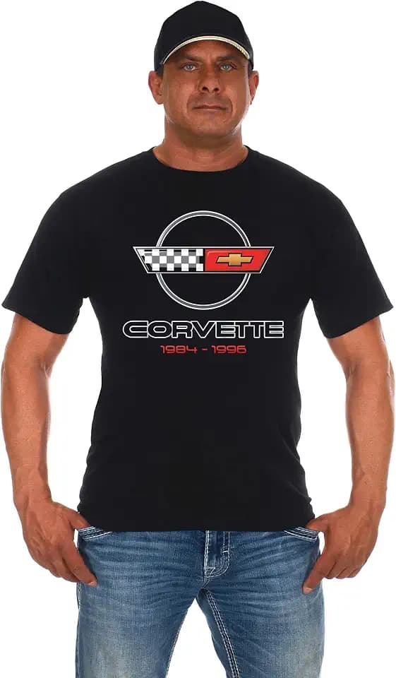 JH DESIGN GROUP Mens Chevy Corvette T-Shirt C4 Series Logo Black Crew Neck Shirt