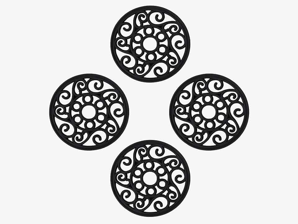A1 Home Collections Multi Functional-Garden Stepping Stone Mat Round, Natural Rubber Heavy-Duty Beautiful Hand Finished Design Anti Slip 12"X12" Set of 4, Alora Paisley Black