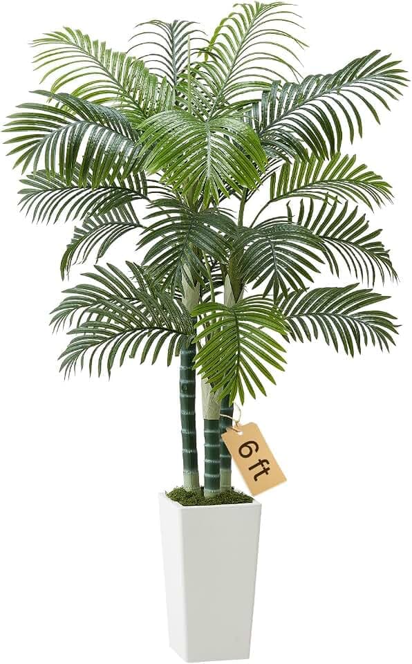 VEVOR Künstliche Areca-Palme, 1,8 m, künstliche Tropische Palmenpflanzen mit weißem, hohem Pflanzgefäß, Kunstseidenpflanze im Topf, Kunstbaum für Veranden, Wohnzimmer, Terrassen Zuhause, Büro