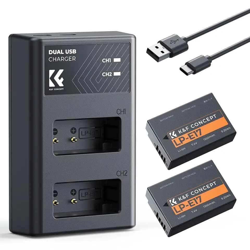 K&F CONCEPT LP-E17 Kameraakkus Ladegerät 1250mAh,Batterie Ladeset für Canon EOS RP,Rebel T8i,T7i,T6i,T6s,SL2,SL3,EOS M3,M5,M6 Mark II,77D,200D,750D,760D,800D Powershot V1
