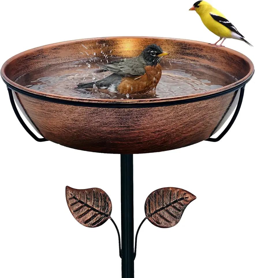 13" Metal Bird Bath for Outside 3" Deep Removable Bowl with Stake