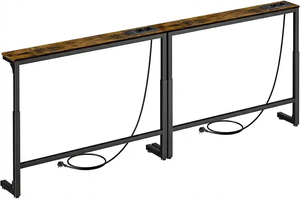 2er Set Konsolentisch schmal mit Steckdose, 8-stufig Höhenverstellbar Sofa Tisch (100x15cm), Schmaler Konsolentisch hinter dem Sofa, Console Table mit USB & Type-C, Couch Regal für Wohnzimmer