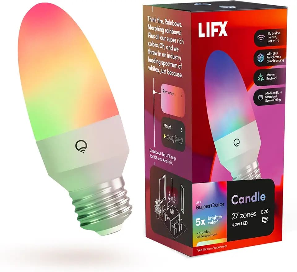 LIFX Smart Candle Bulb, RGB Color Changing, Matter, Apple Homekit, E26