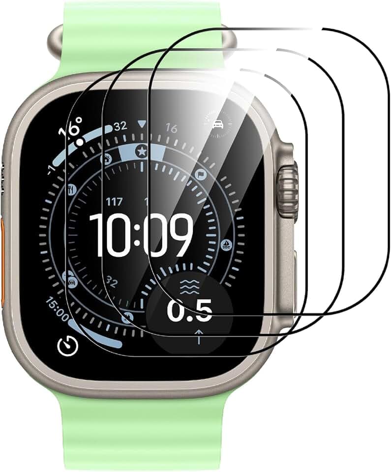 GIOPUEY 3 Stück Schutzfolie für Apple Watch Ultra 3 2025, [Vollständige Abdeckung] HD Verbundwerkstoff Ultradünn Folie, [Anti-Kratzer] [Anti-Reflex] - Durchsichtig
