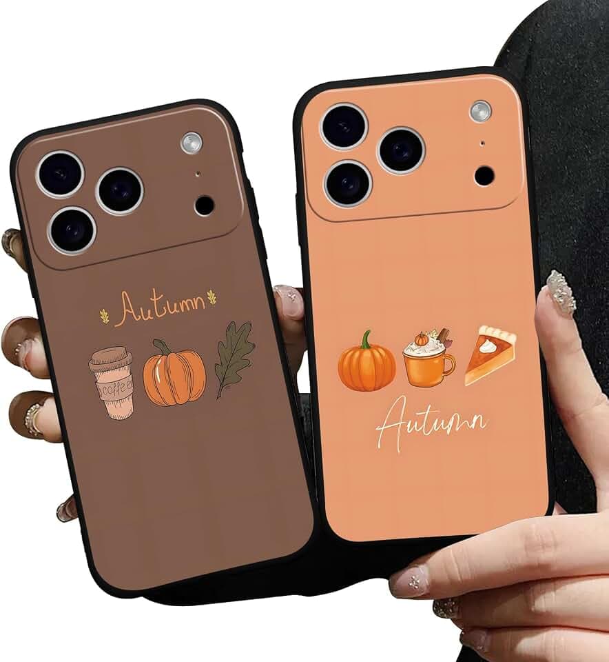 2 Pack Cute Fall Pumpkin Phone Case for iPhone 18 Pro Max 6.9", Aesthetic Coffee Pattern Autumn Design Cases for Women Girls,Soft TPU Protective Shockproof Cover for iPhone 18 Pro Max