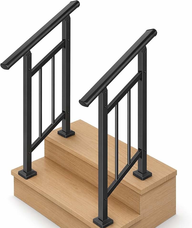 Metty Metal 2 Pack 2-Step Hand Rails for Outdoor Steps with Black Balusters