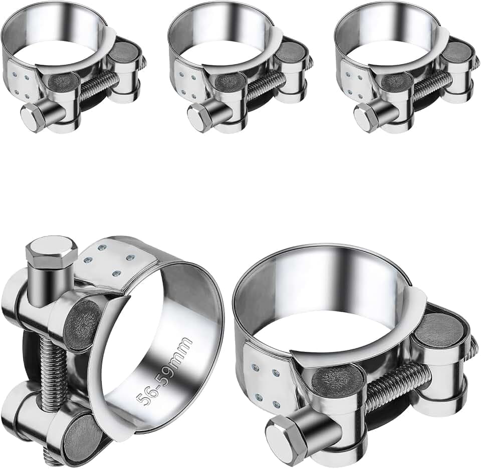Auspuffschelle Edelstahl 56-59 mm Gelenkbolzenschellen 5 Stück Schlauchschellen Auspuffrohr Bandbreite 22 mm Motorrad Auspuffschelle für Auspuff Klemme Schlauch Wasserrohr