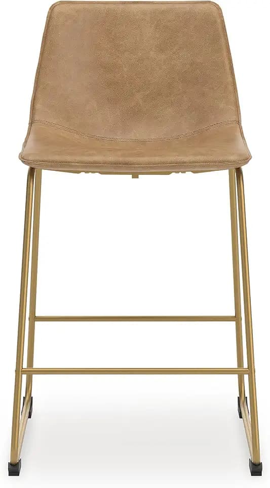 Signature Design by Ashley Bar Height Bar Stool, Set of 2, Toast/Gold
