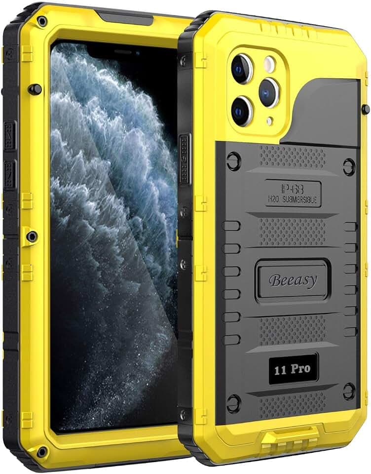 Beeasy für iPhone 11 Pro Hülle (5,8") Wasserdicht Outdoor, Stoßfest Panzerhülle Militär 360 Grad Schutzhülle mit Displayschutz, Robust Metall Heavy Duty Handyhülle iPhone 11 Pro Case, Gelb
