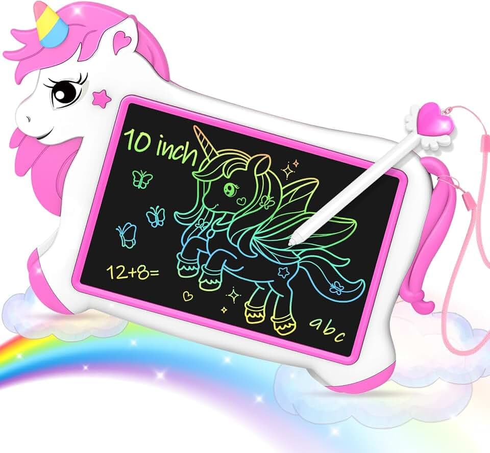 HappyGoLucky Einhorn Geschenk Mädchen 2 3 4 5 6 Jahre Spielzeug ab 2-7 Einschulung Flugzeug Beschäftigung Autofahrt Kinder LCD Schreibtafel Maltafel Zaubertafel Kinderspielzeug 1-3, blau