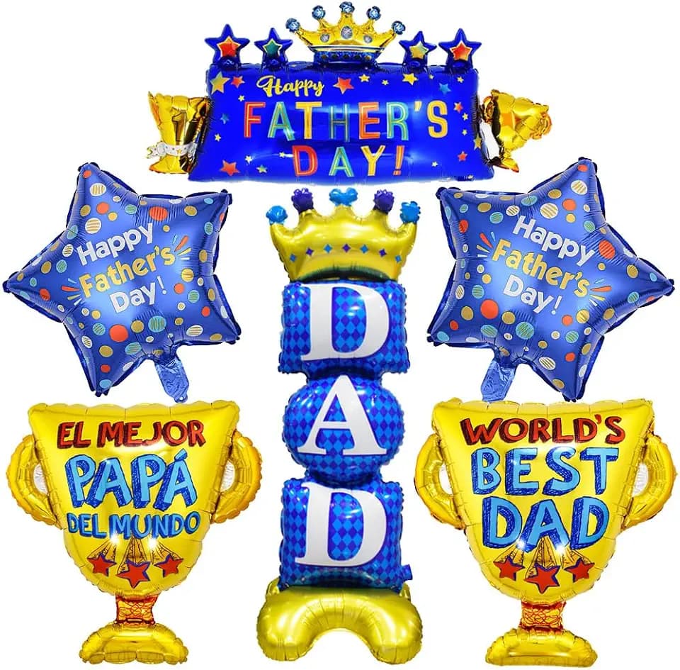 Large Fathers Day Balloons, 44 Inch Standing Dad Foil Balloons for Father's Day Party Dad Birthday Party Decorations - 6Pcs