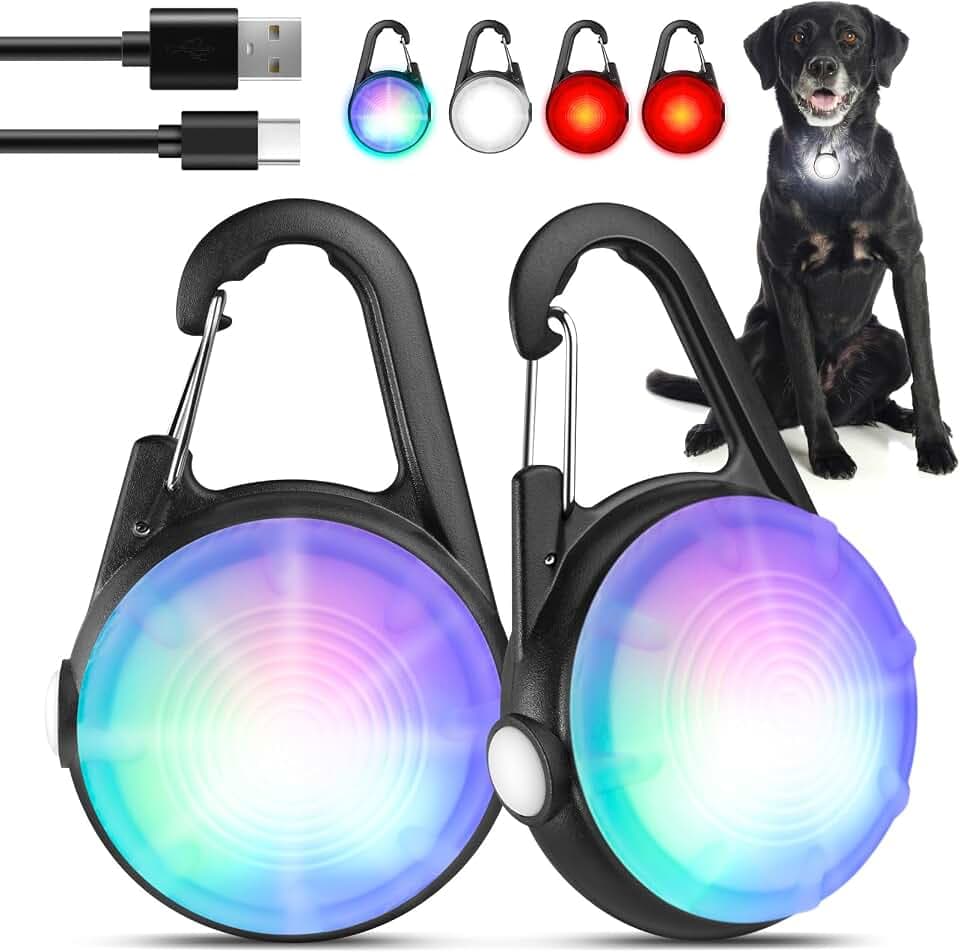 2Pack LED Wiederaufladbare Hundehalsband Lichter Clip-On Mit RGB Farbe - Haustier Sicherheits Beleuchtung für Hundegeschirr - Nacht Wandern Camping