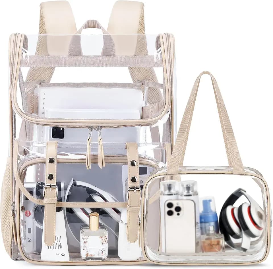 DIGOBAY Clear Backpack with Lunch Bag, Leather Clear Bookbag Heavy Duty