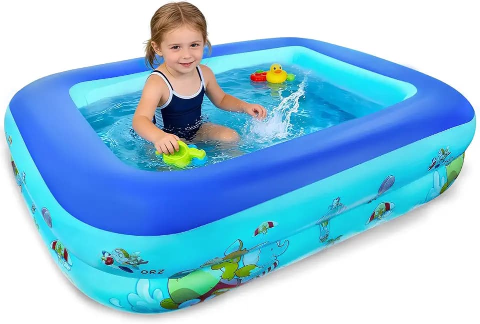 Aufblasbares Planschbecken für Kinder, 120 cm Schwimmbecken Kinder Swimmingpool, Tragbare Badewanne Aufblasbar, Aufblasbarer Pool Rechteckig, Kinderpool Planschbecken Rechteckig für Indoor Outdoor