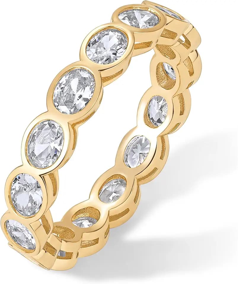 PAVOI 14K Gold Plated Oval Eternity Band for Women - Oval Cubic Zirconia Rings for Women - Stackable Wedding Band for Brides - Promise Eternity Ring Jewelry Gifts