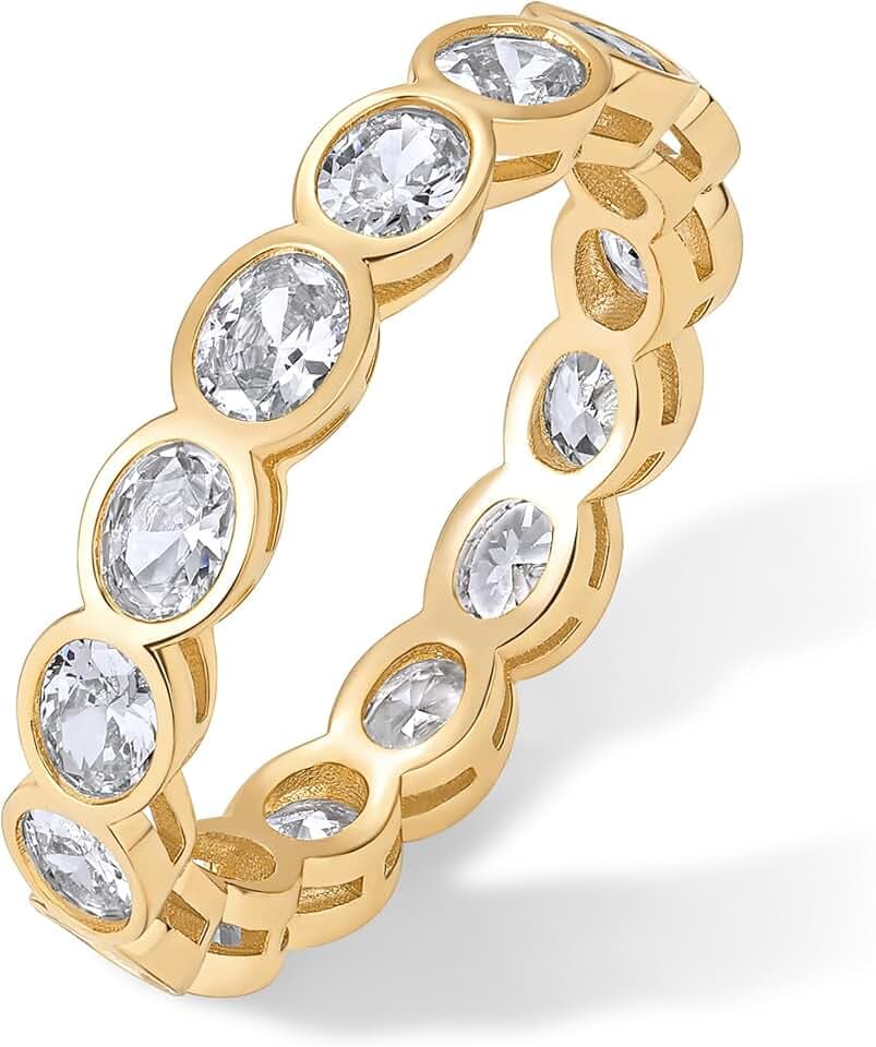 PAVOI 14K Gold Plated Oval Eternity Band for Women - Oval Cubic Zirconia Rings for Women - Stackable Wedding Band for Brides - Promise Eternity Ring Jewelry Gifts