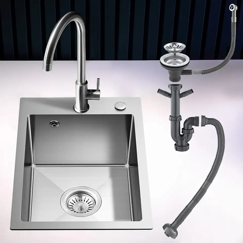 ROVOGO Küchenspüle 50x35cm Edelstahl 304 Gebürstet inkl. Ablauf & Überlauf