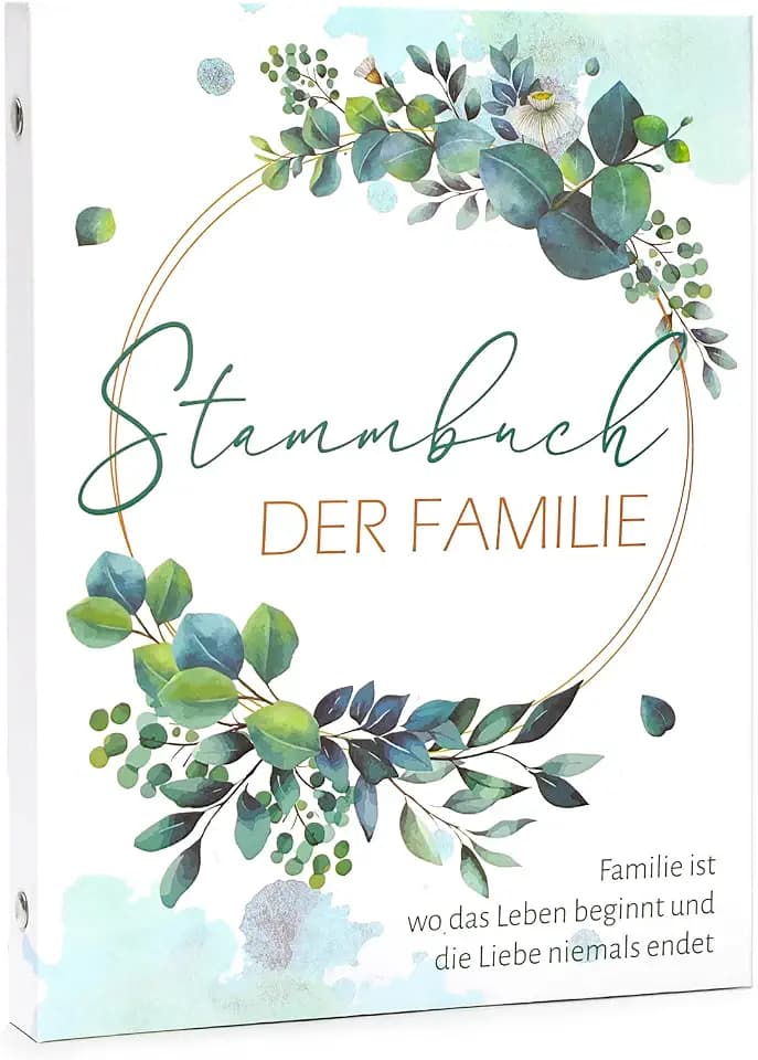 HOWAF Stammbuch Hochzeit, Modernes Familienstammbuch Stammbuch A5 inkl Standesamt Hochzeit mit 10 Klarsichthüllen - Hardcover 17x22.5 cm - Greenery Eukalyptus