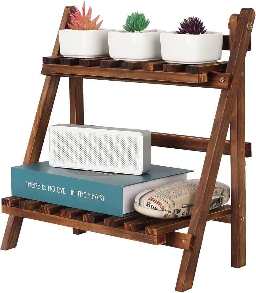 Jotsport 2 Tier Tabletop Plant Stand Step Style Foldable Small Plant Shelf