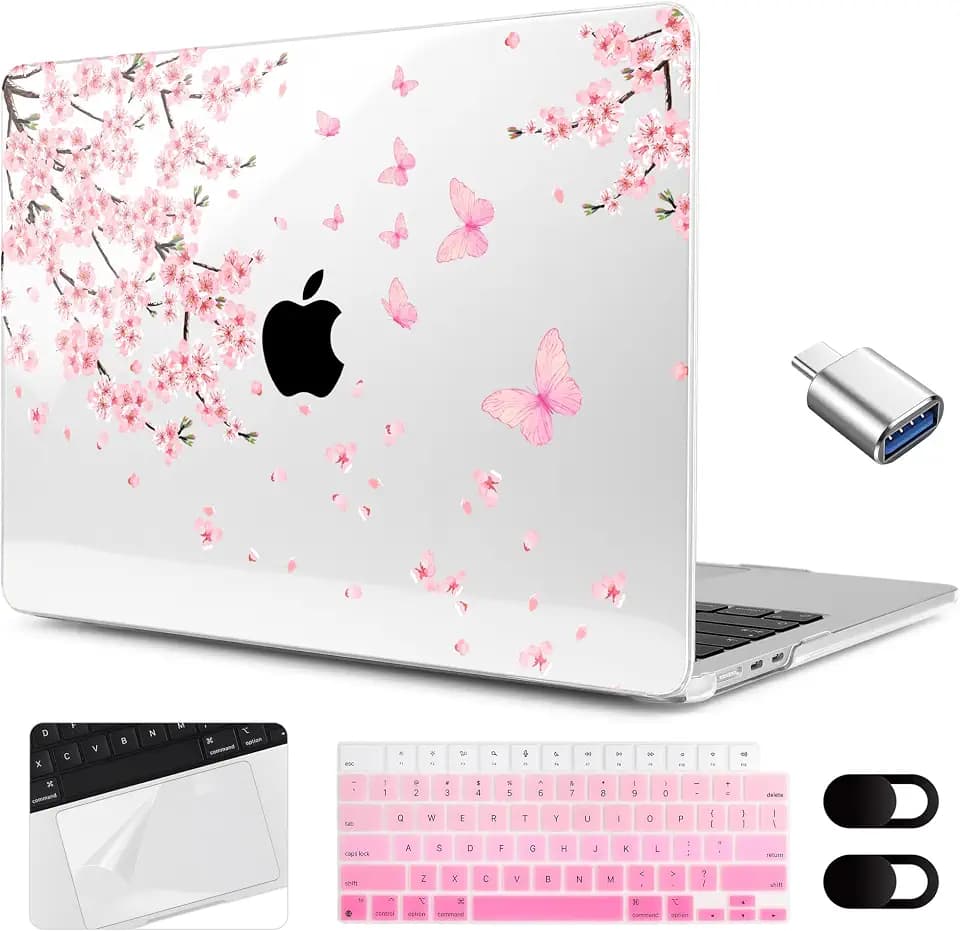 MEEgoodo Case for M5/M4/M3/M2 MacBook Air 15 inch Case 2026 2025 2024 2023, Laptop Shell Fit Model (A3448/A3241/A3114/A2941) for MacBook Air 15.3-inch, Cherry Blossoms