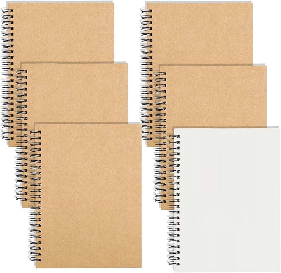 SIMDAO 6 Stück Notizblock A6 Blanko, Spiralblock klein, Notizbuch mit Haftnotizen, 50 Blatt/100 Seiten pro Block, Kraft Cover Block, Notizbuch abreißbar für Schule Büro Kinder Geschenk (6)