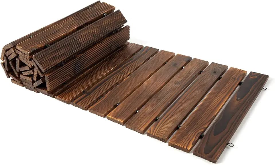Icoget Ausrollbarer Gartenweg aus Holz, 2,4 m, wetterfest, Outdoor-Gehweg mit Rutschfester Oberfläche, rustikaler Weg für Terrasse, Strand, Hochzeitsfeier, gerade