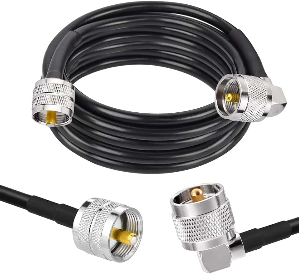 Superbat CB Coax Cable 15FT RG58 UHF PL-259 Male to Male Right Angle Cable