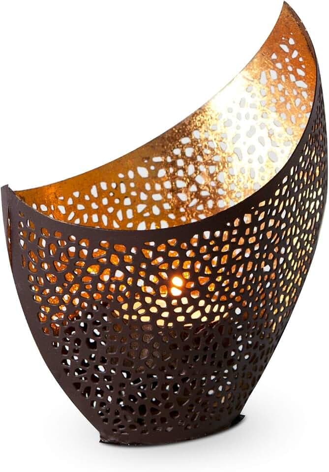 ROMINOX Geschenkartikel Teelichthalter//Athen groß – Kunstvolle Kerzenschale, goldene Lichteffekte mit Goldfolie, Weihnachten, Grillparty, Valentinstag, Muttertag; Maße: ca. 11 x 8 x 14.5 cm