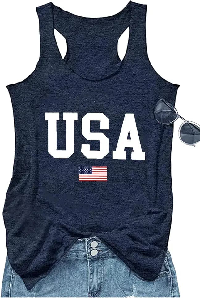 Boho Floral Racerback Tank Tops for Women American Flag Shirt Summer Sleeveless Graphic Tanks Vest Cute Mama Tank Cami
