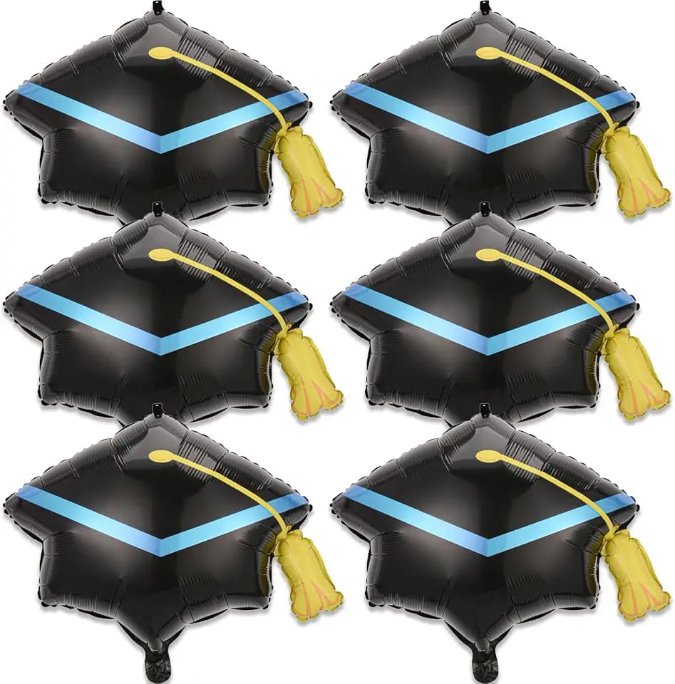 6Pcs Graduation Balloons - 22 Inch Black Graduation Cap Balloons - Grad Hat Balloon for Graduations Decorations Class of 2026 - Grad Party Decorations 2026