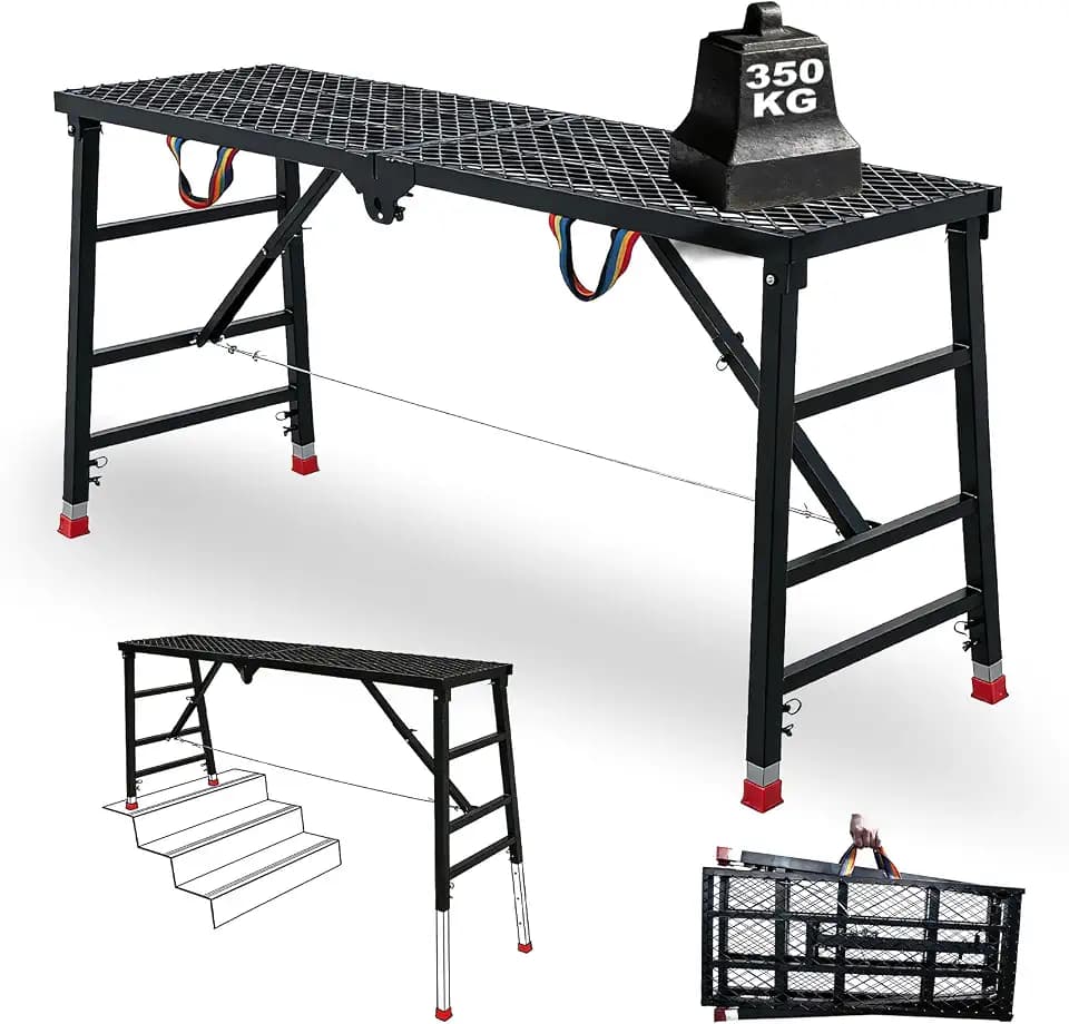 Foldable Scaffolding Platform, Height Adjustment 70.9x15.7x35.4-57 in Portable Welded Steel Work Platform, 770 lbs Capacity, Industrial Step Ladders Ideal for Home Improvement, Wiring and Painting