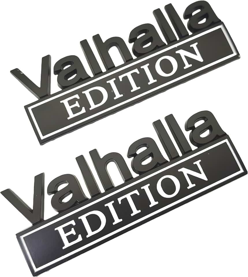 2Pack Vikings Valhalla Edition Auto Emblems Truck Badge 3D Car Bumper Sticker Metal Decal, Assassin's Creed Valhalla Edition Emblem 3D Badges Decals Car Replacement, Viking Seasons (Black/White)