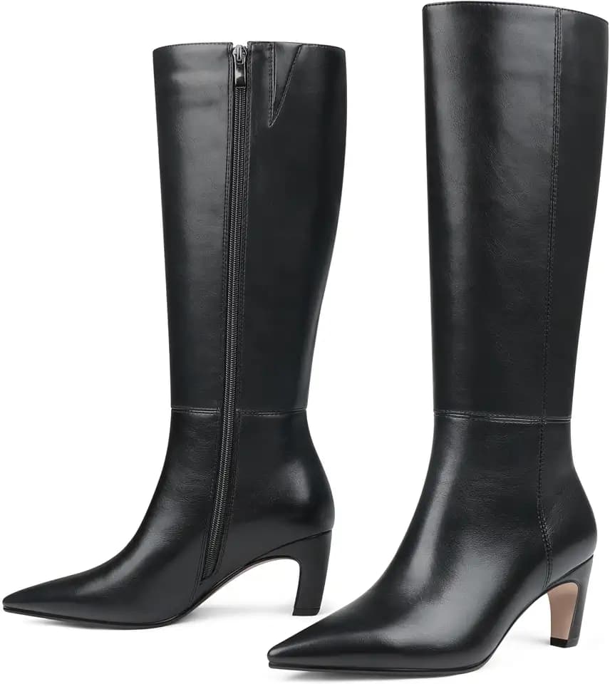 COLETER Women's Knee High Boots Kitten Low Heel Fall Winter Dress Boots