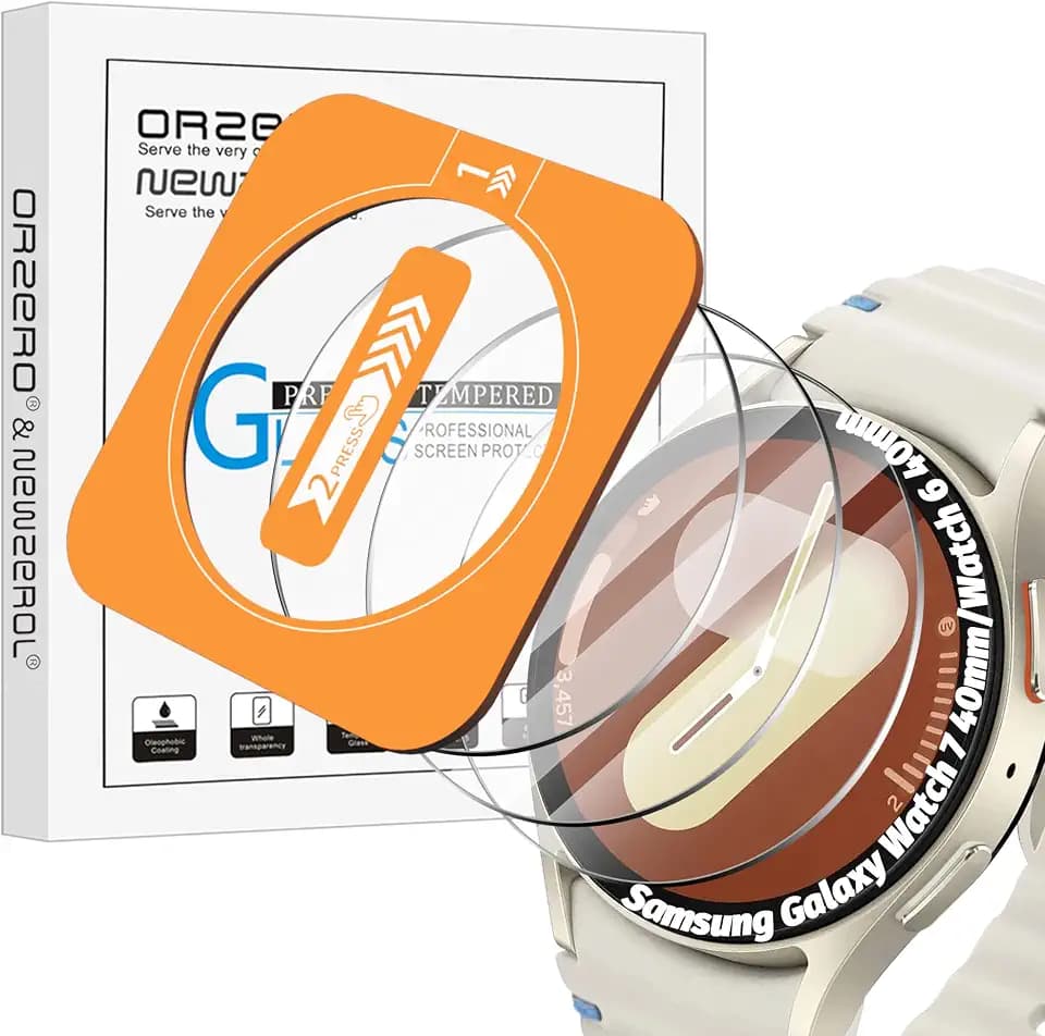 Orzero (3 Pack) Tempered Glass Watch Screen Protector for Samsung Galaxy Watch 7 40mm/Watch 6 40mm, Protector De Pantalla with Auto Alignment Tool 9 Hardness High Definition Anti-Scratch Bubble Free