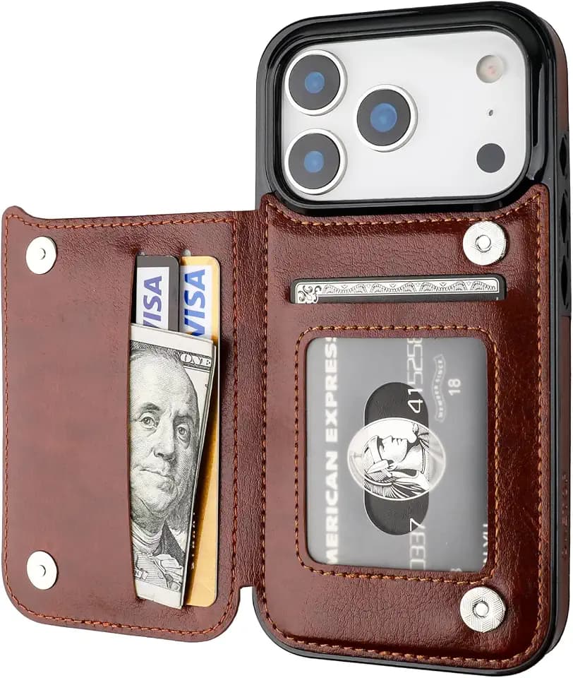 ONETOP for iPhone 18/17 Pro Wallet Case with Credit Card Holder,Brown