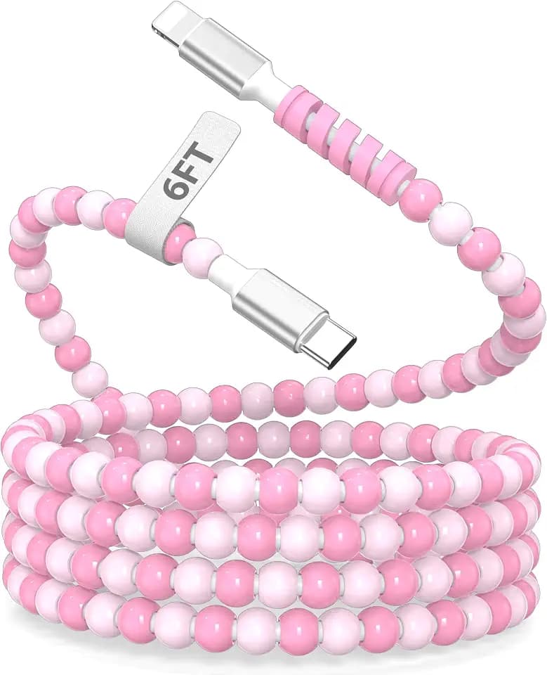 6FT USB C Cable Cute Beaded for Apple iPhone 14 13 12 Type C Charger Cord