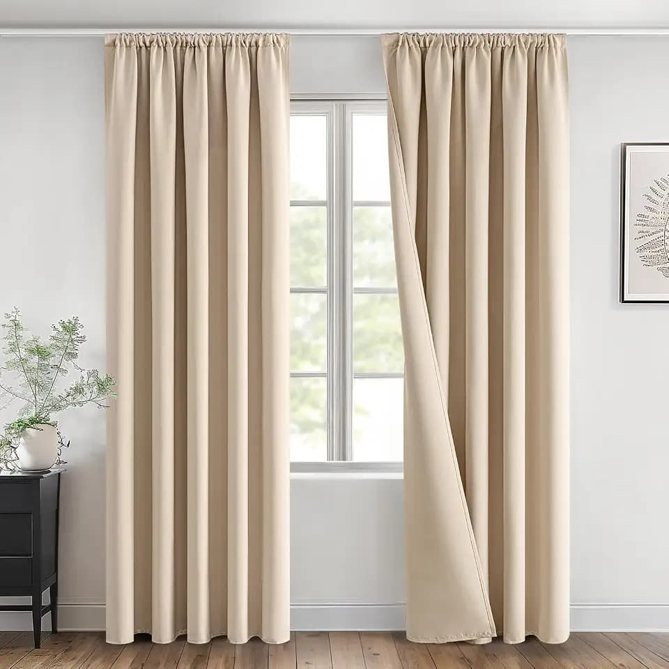 MIULEE Verdunklungsvorhang mit Kräuselband Blickdicht B140 H245 Dunkelbeige