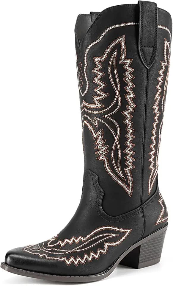 Athlefit Women's Square Toe Embroidery Western Mid Calf Cowboy Boots