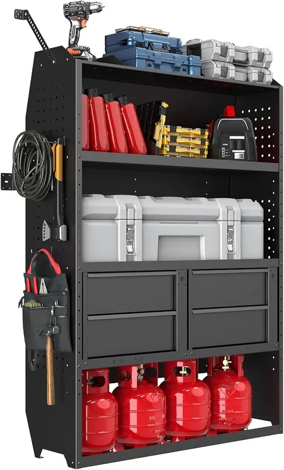 MELIPRON 60" H Adjustable Van Shelving with Lockable Drawers, 42" W x 13" D