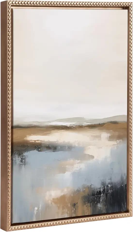 Kate and Laurel Sylvie Beaded Idyllic Retreat Vintage Framed Canvas Wall Art by Amy Lighthall, 18x24 Gold, Abstract Watercolor Landscape Art for Wall